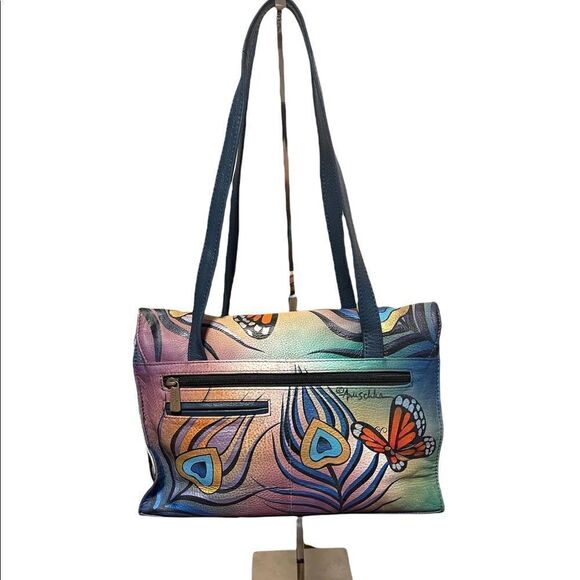 Anuschka Hand Painted Butterfly-Peacock Shoulder Bag - Picture 6 of 17